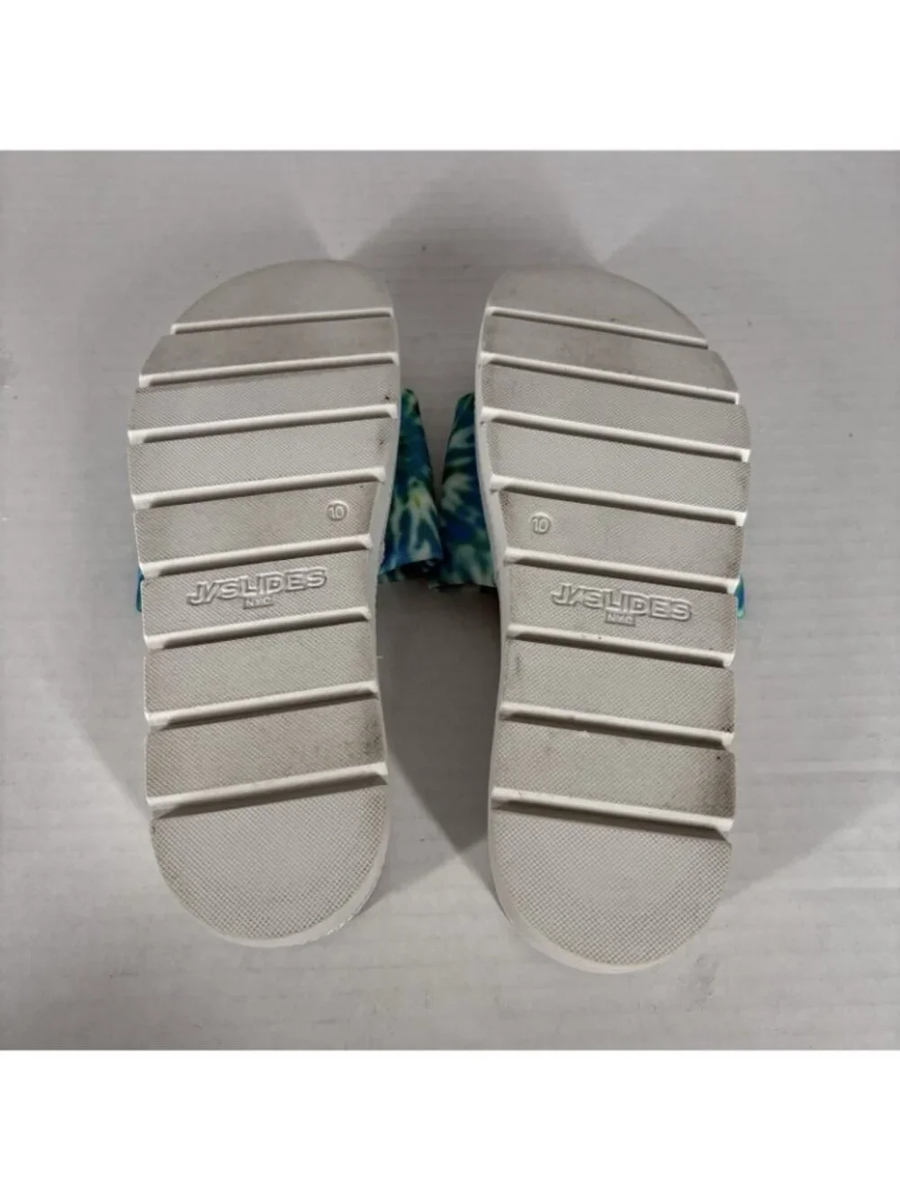 J/SLIDES Women 10 Blue Green Tie Dye Beach Casual Brit Slide Platform Sandals